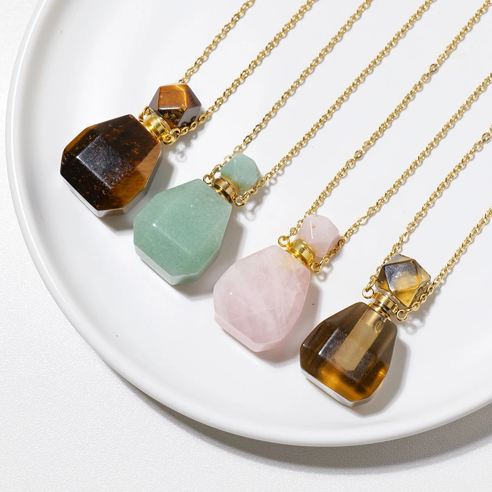 

Wholesale natural crystal pendant healing oil bottle necklace gemstone jewelry