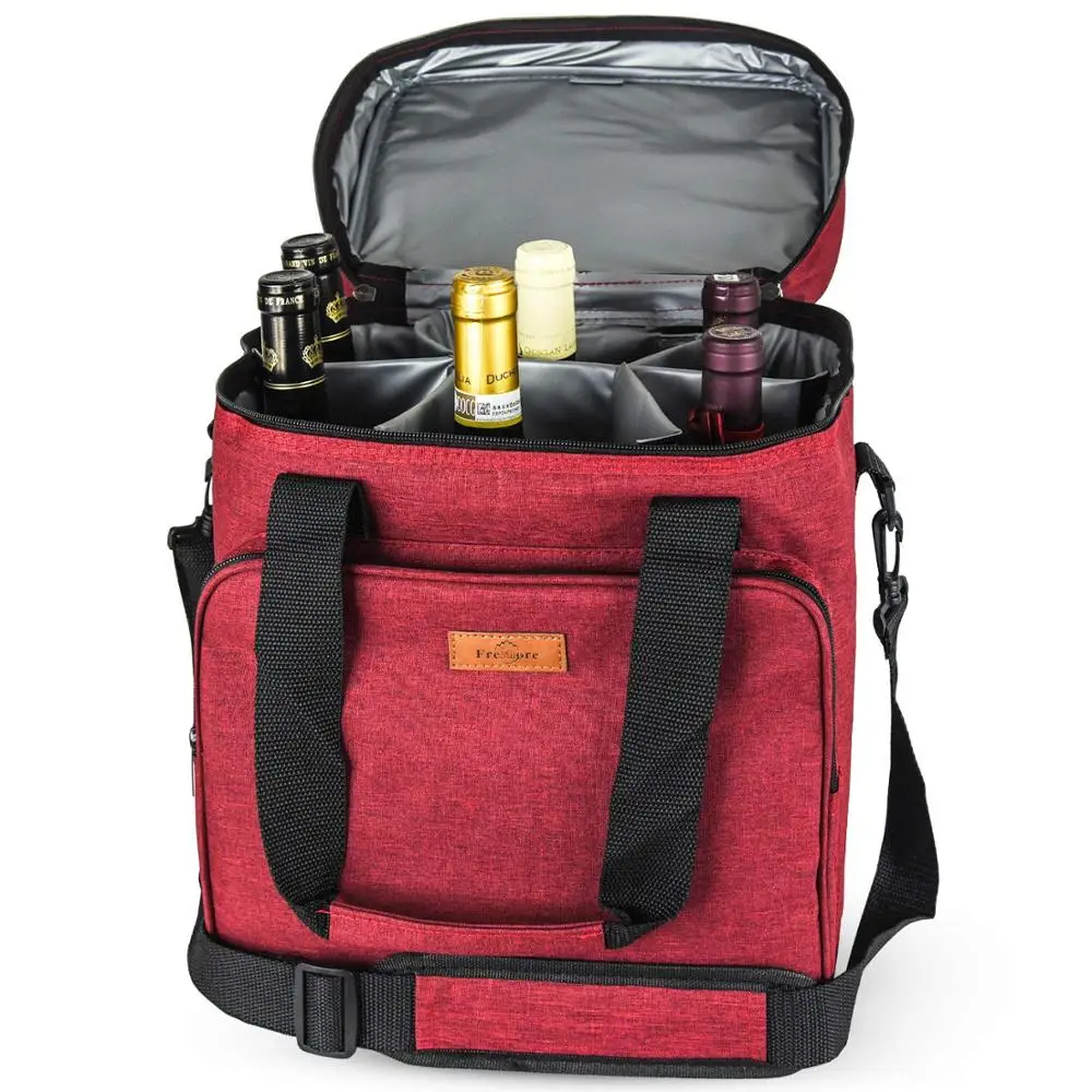 

6 Bottle Red Wine Tote Bag Extra Thick Insulation Keeps Drinks Cold Multi-Use for Water, Beer, Coffee, Customized color