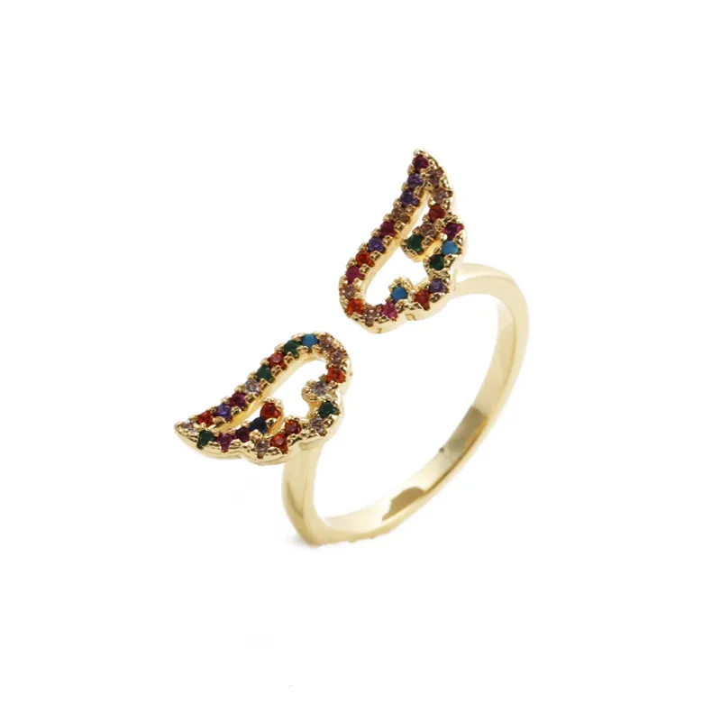 

Hot sale micro inlaid zircon gold ring design women angel wings rings