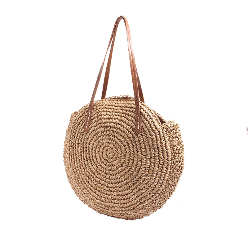 

Summer Beach Circle Handbag Handmade Round Rattan Straw Bag For Woven