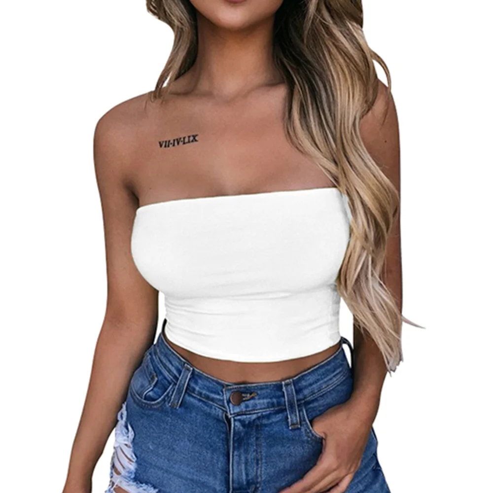 

New Women's Sexy Crop Top Sleeveless Stretchy Solid Colors Strapless Tube Top