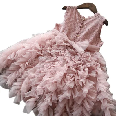 

Pink Ruffle Layers Baby Girls Dresses Puffy Tulle Birthday Dresses Glitter Knot Girl Party Dresses New Photoshoot