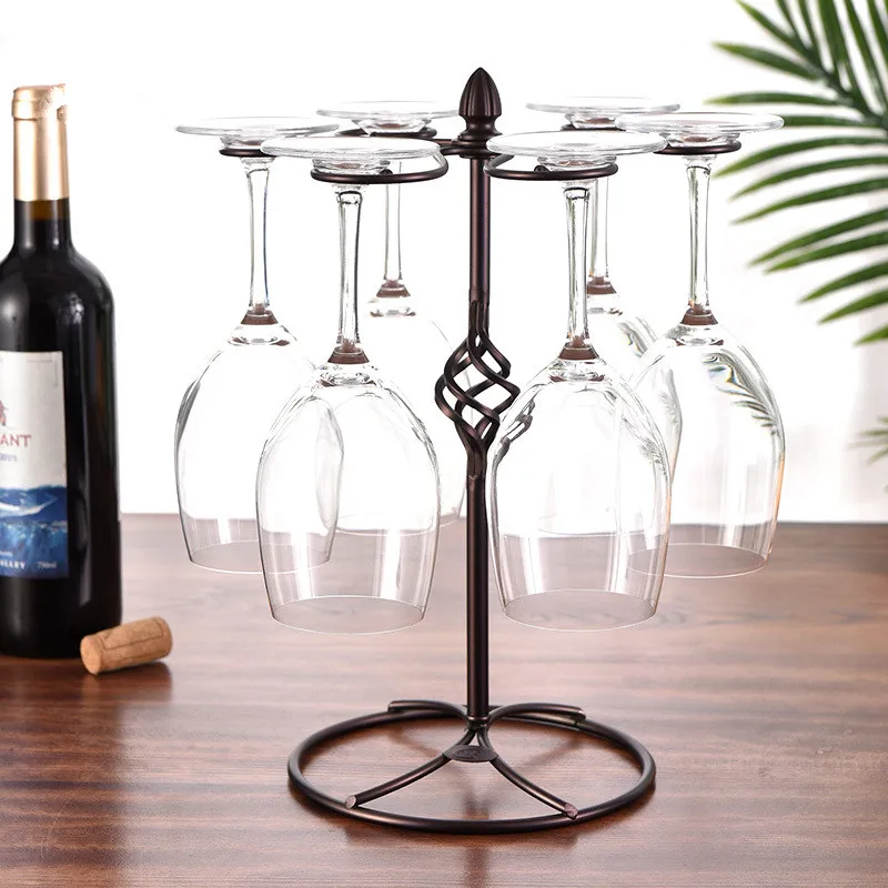 

Bronze Wine Glass Rack, Elegant Freestanding Stemware Holder Stand With 6 Hooks, for Home and Bar Storage and Artistic Tabletop