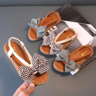 

Girls' Sandal 2021 Summer Fashion Bow Knot Roman Shoes Little Princess Soft-soled Children's Beach Shoes, Brown,beige,