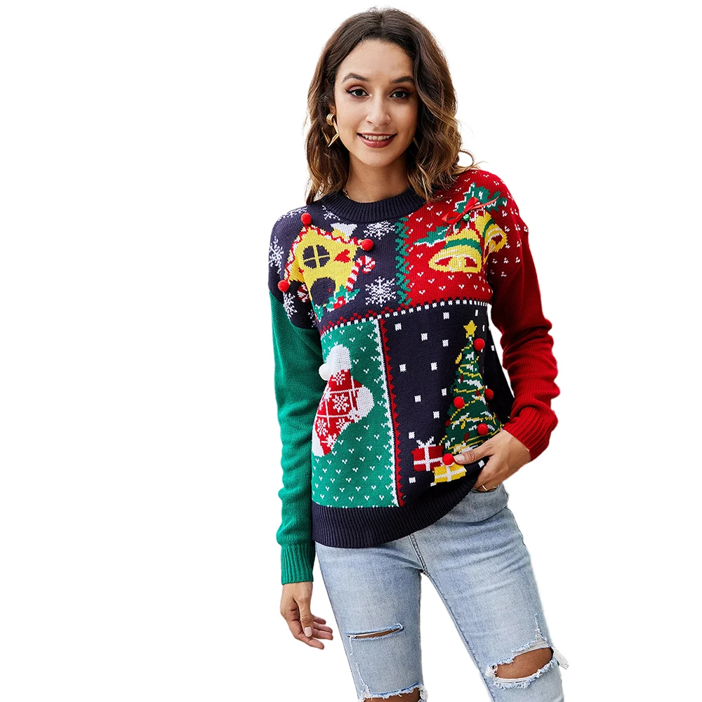 

Hot Sales Autumn Winter Christmas Print knits Pullover Custom Ugly sweaters for Christmas, Multicolor
