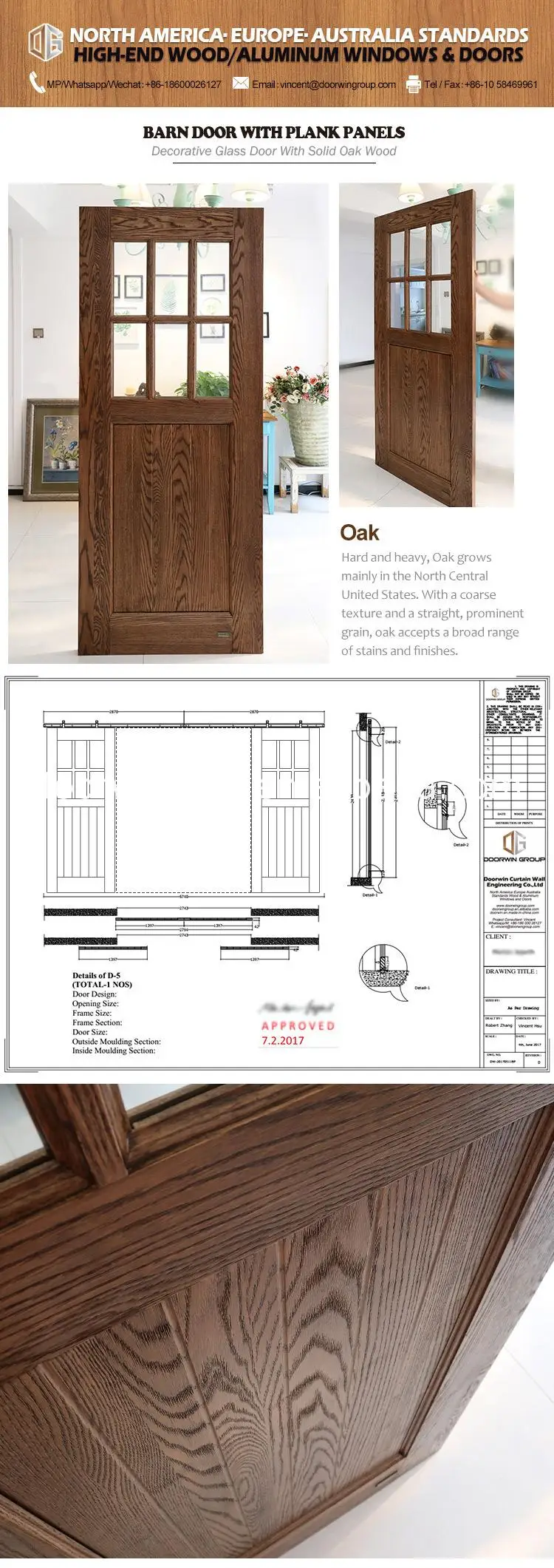 Factory made temporary barn door soundproof interior doors solid wood