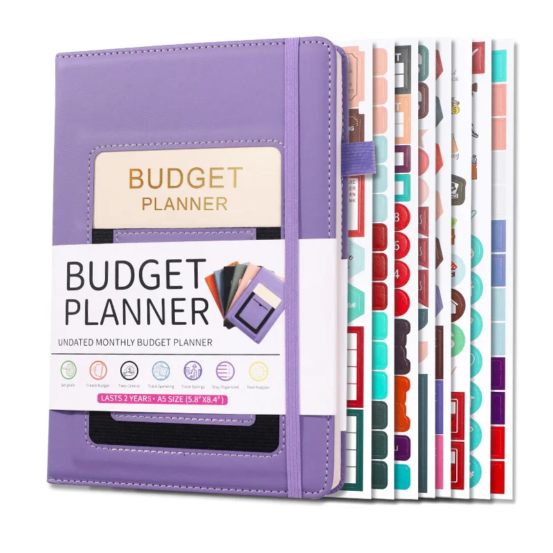 New Fashion A5 Size Budget Planner PU Leather Cover Hardcover Notebook Stylish Diary Planner with Thicker Sheets Budget Planner