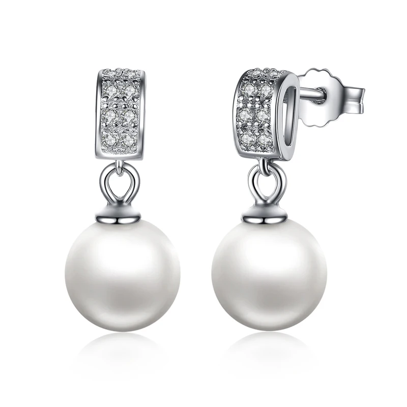 

Women Sterling Silver Earrings White Shell Pearl-Shaped Zircon Pierced Earrings 925 Sterling Silver Earring Jewelry