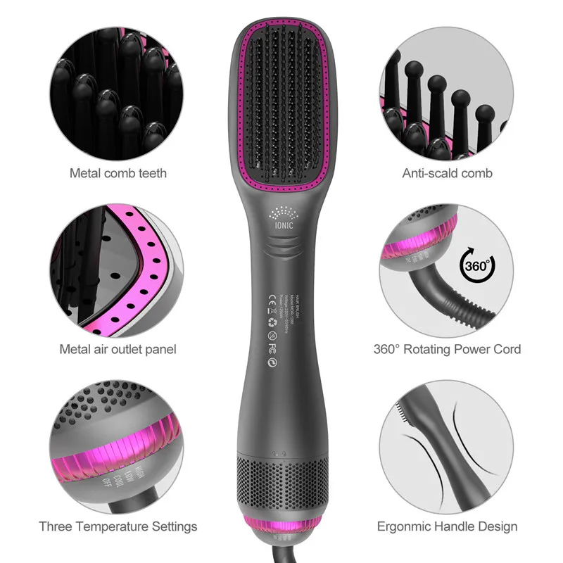 

Lescolton Portable Salon Home Use 4 In 1 Hot Hair Dryer Brush Hari Dryer Brush, Black+gold,black+purple