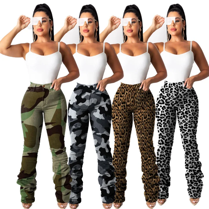 2020 New Arrivals Bell Bottom Jeans Women Flare Jeans Camo Ripped Jeans 2019 Women Clothes