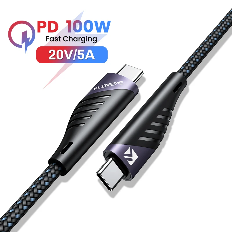 

Free Shipping 1 Sample OK FLOVEME PD 100W Type C to Type C 5A Quick Charge PD Fast Charging Data Usb Cable Custom Accept