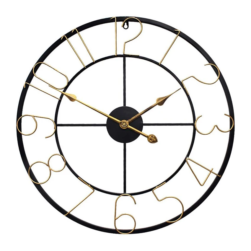 

23 "Nordic round gold black metal minimalist modern living room creative decorative iron digital wall clock, Customized color