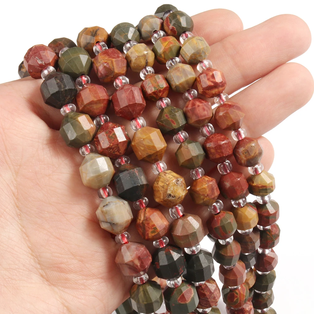 

Wholesale 8MM 10MM Faceted Olive Shape Picasso Jaspers Stone Beads For Bracelet DIY Making