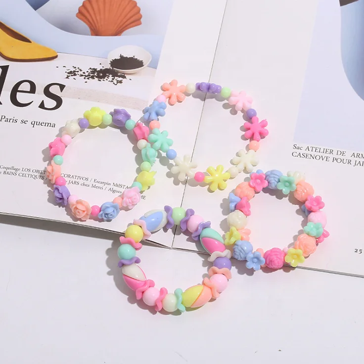 

Beaded Bracelets Mix Color Cute for Kids Acrylic Trade Assurance Children's Cute Jewelry Decoration Gift 12cards/opp Bags 12pcs