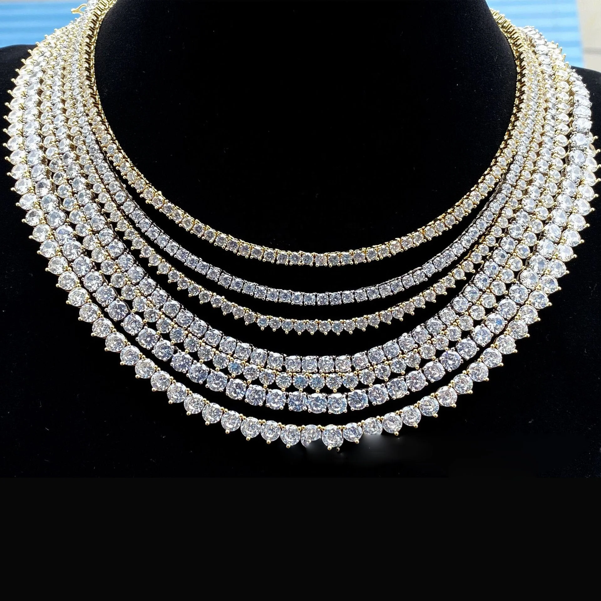 

3mm/ 4mm/ 5mm/6mm Spring Lock Hip Hop Round White Gold Plated Tennis Chain Jewelry