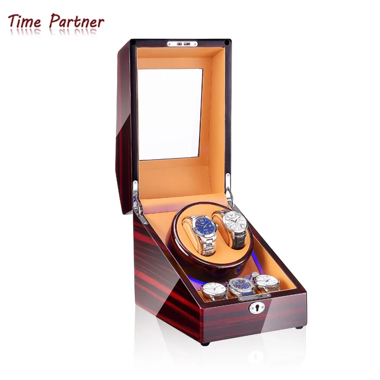 

Time partner concise fashionable design PU leather rotating wood automatic watch winder box, Customizable