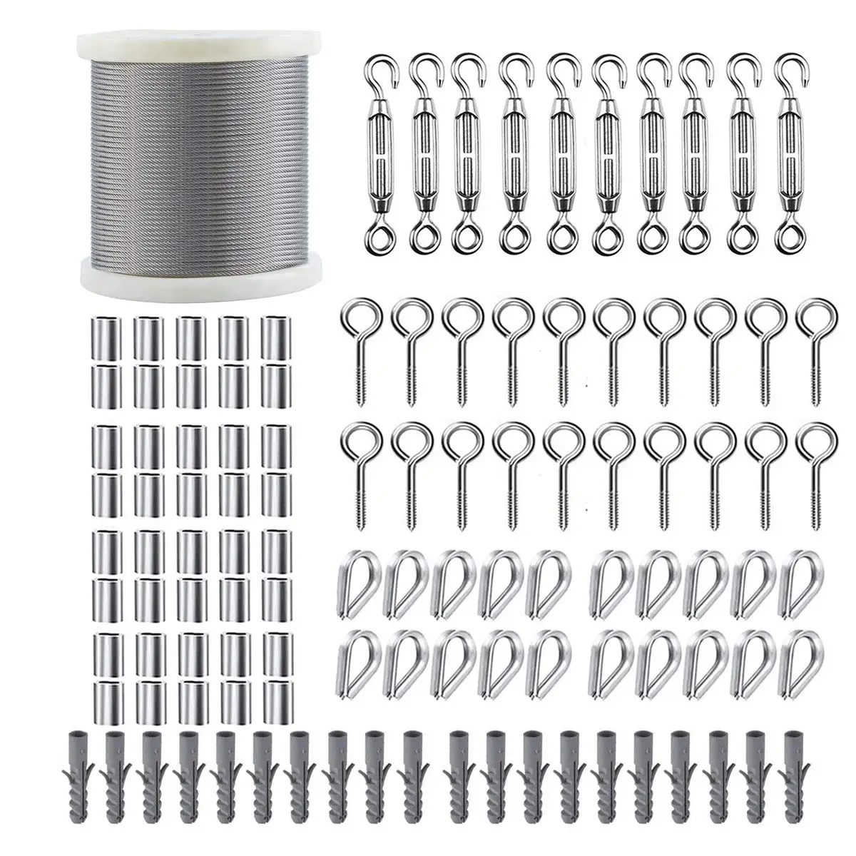 

Turnbuckle Wire Tensioner 1/16 Wire Rope Kit200ft Stainless Steel Coated Cable Wire RopeM5 Turnbuckles Cable Railing Kit