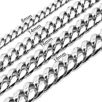 

6 8 9 10 12 14 16 18mm HipHop Stainless Steel Silver Miami Cuban Link Chains New Mens Chain Necklace in Stock Stone Lock