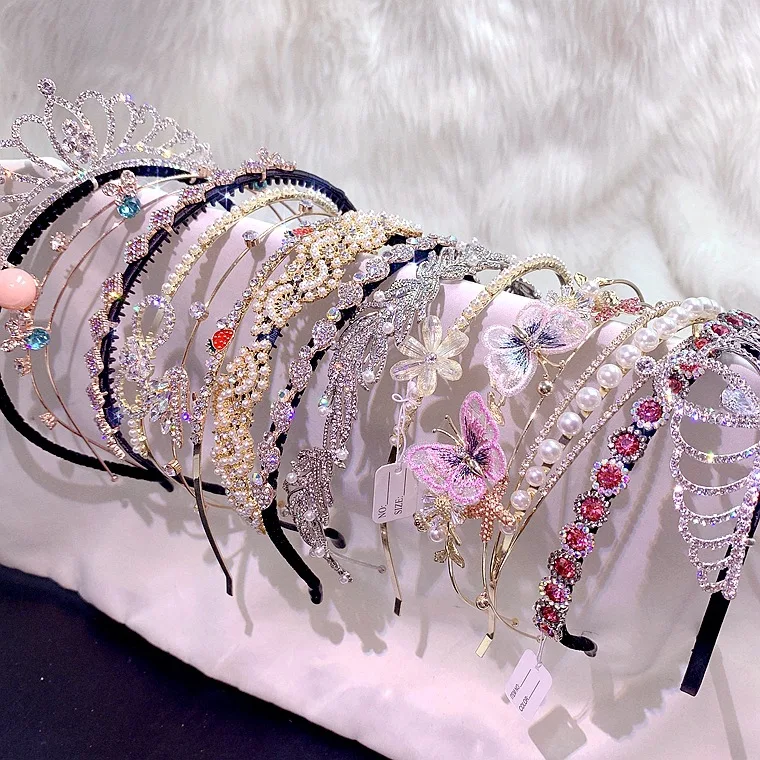 

PUSHI mixed fancy crystal zircon classy hair band fashion fresh and sweet pearl headband gorgeous crown press hair accessories