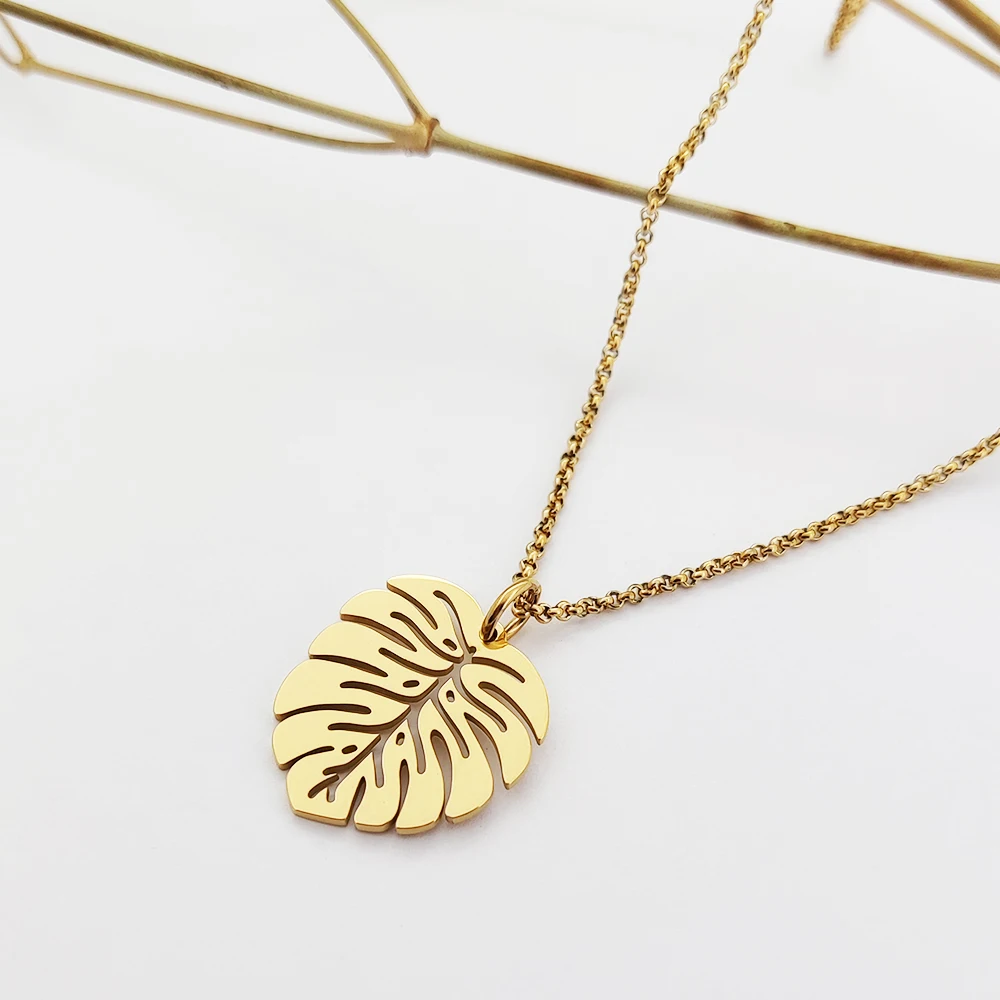 

Monstera Plant Tropical Necklace Joyeria Minimalista Monstera Jwellery Sets Joyeria Fina Stainless Steel De China, Steel/gold/rose gold and other
