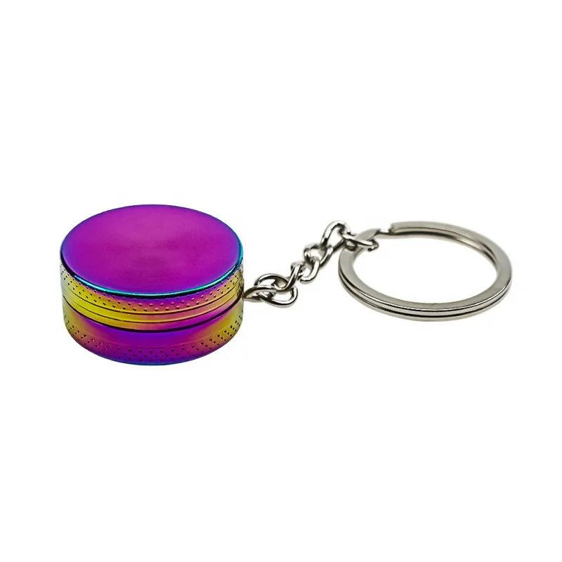 

Zine-alloy 30mm 2 Layer Keychain Portable Multicolor Tobacco Grinders, Black/sliver/colorful