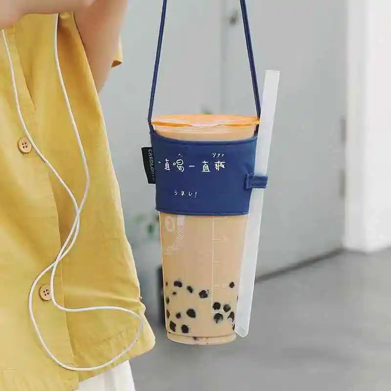 Reusable Canvas Bubble Tea Cup Holder Takeaway Canvas Custom Coffee Cup