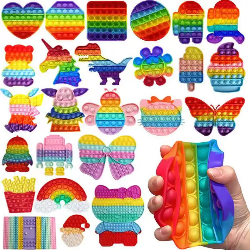 

Colorful kids Push Pops Fidget Bubble Sensory Squishy Stress Anti-stress rainbow Pet Toys, 40colors