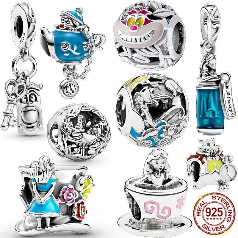 

sterling silver 925 bead charm Alice in Wonderland Cheshire Charms fit Original Pandoraer Bracelet DIY Women Jewelry Gift