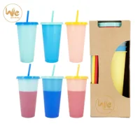 

24OZ 680ml Reusable colour changing ice cold water plastic cups plastic travel car cups with straws