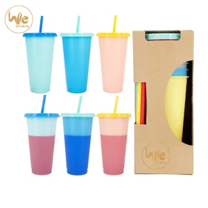 Image of 24OZ 680ml Reusable colour changing ice cold water plastic cups plastic travel car cups with straws