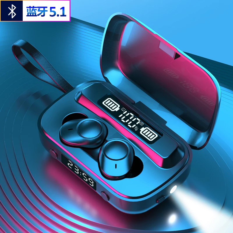 

Wireless blue-tooth headset with high sound quality touch design LED time display night lighting blue-tooth headset wholesale, Black white