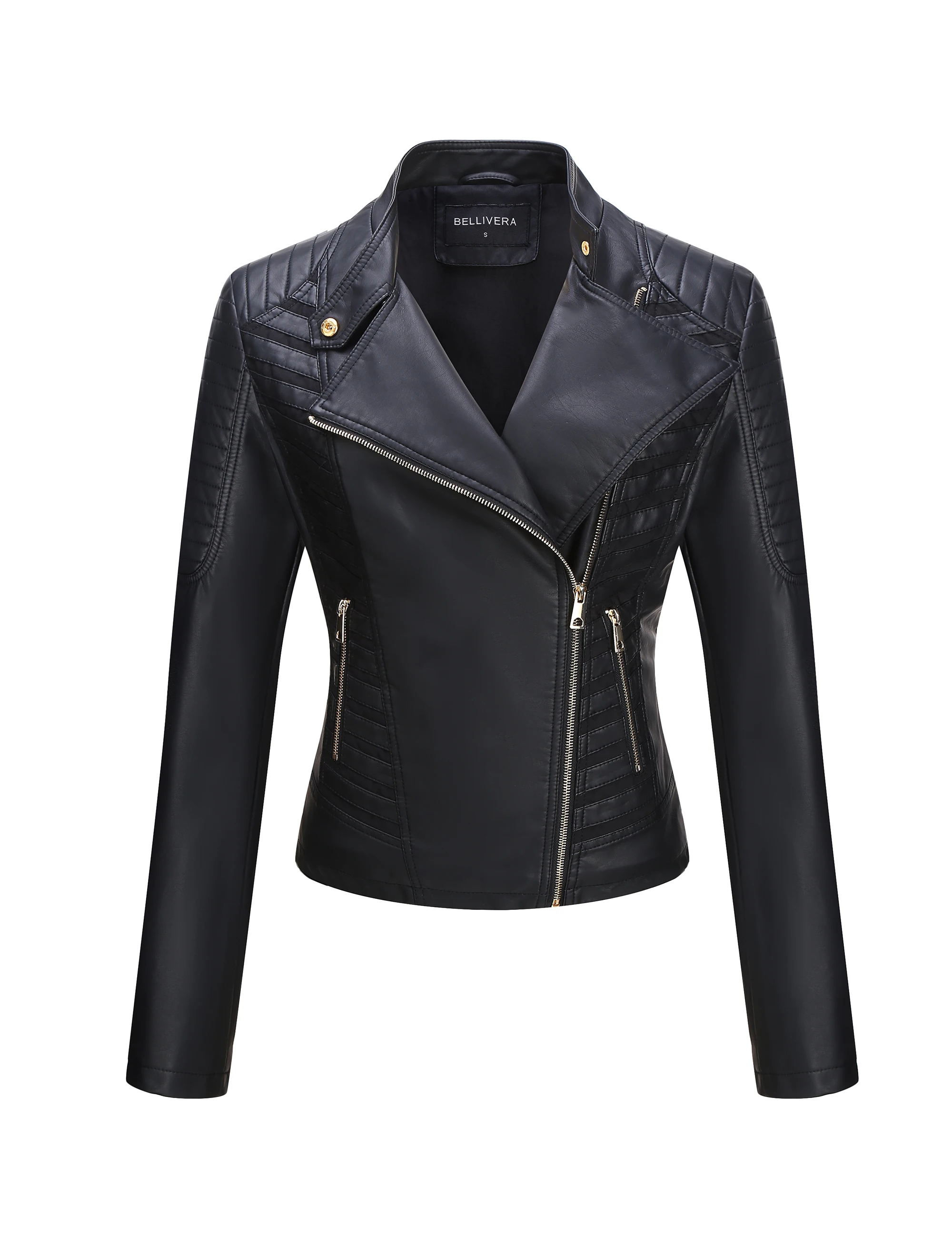 

Bellivera Women's Faux Leather Jacket Moto Casual Short Coat for Spring and Fall