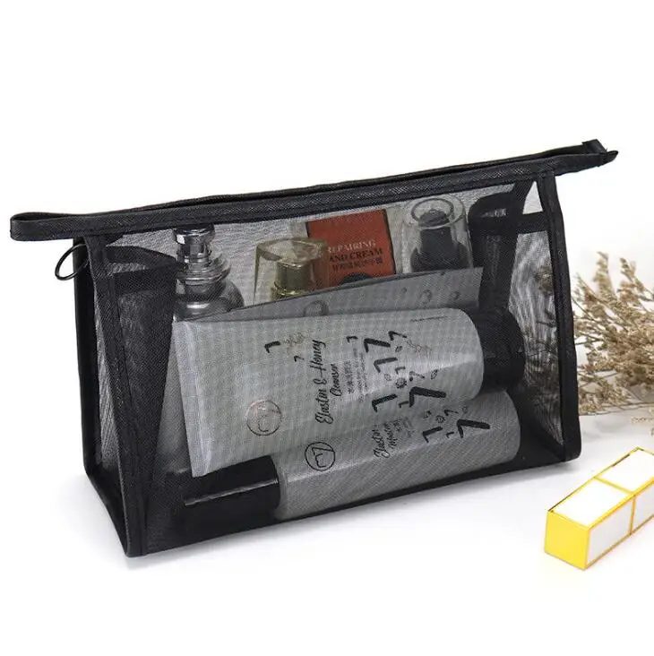 

Promotional Mesh Waterproof Lace Travel Multifunctional Makeup Bag Polyester Travel Storage Pouch Cosmetic Bag for Ladies, Black
