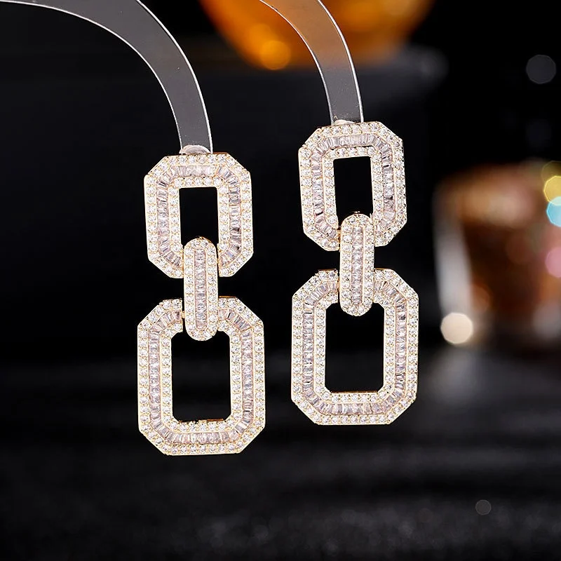 

New Gem Geometric Square Hollow Earrings Korea Fashion Simple Short Style Elegant Sweet Party Dating Ear Jewelry, Customized color