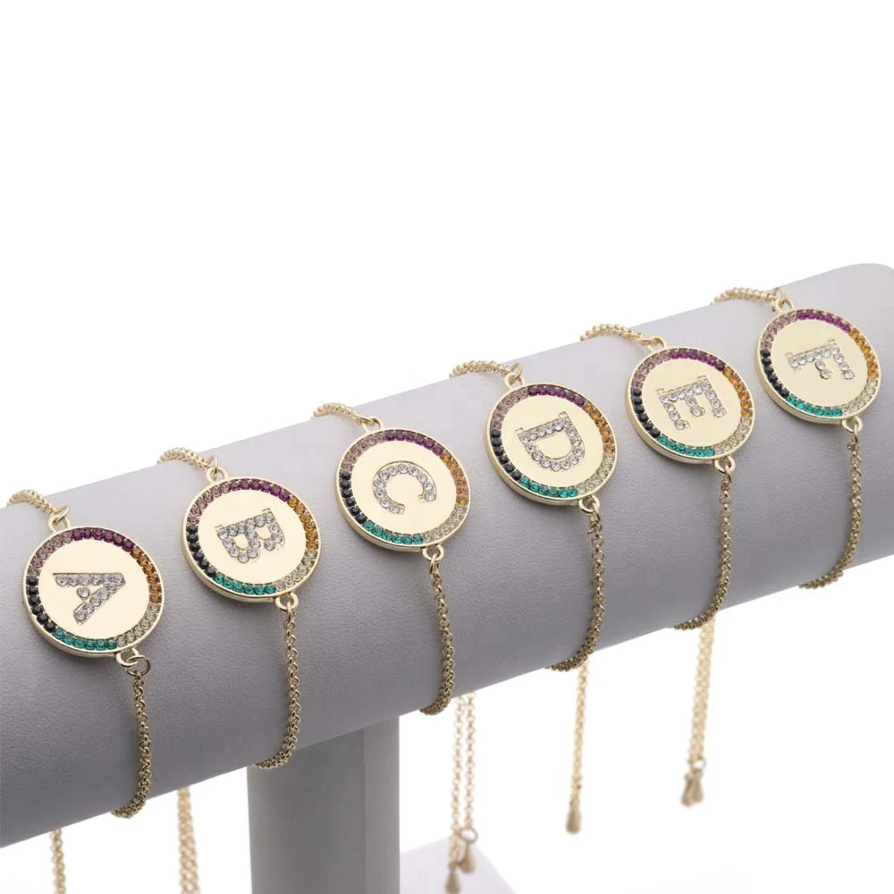 

gold plated rainbow crystal paved 26 alphabet initial letter chain bracelet