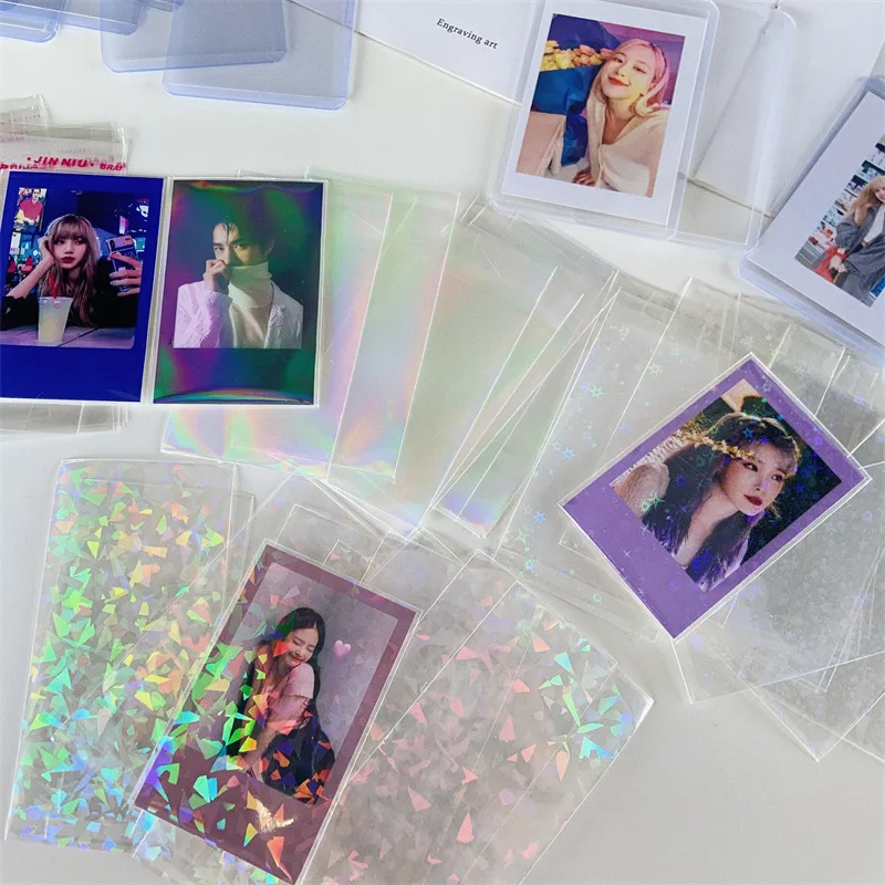 

100 Soft Double Clear Holographic Sleeves Comic Card Hologram Card Sleeves Game Card holder Penny Sleeves, As photo