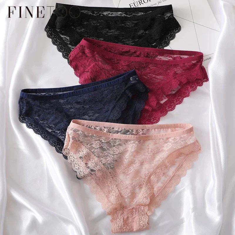 

FINETOO Floral Lace Sexy Women Lingerie Panties M-2XL Plus Size Underpants Transparent Female Comfortable Briefs Girls