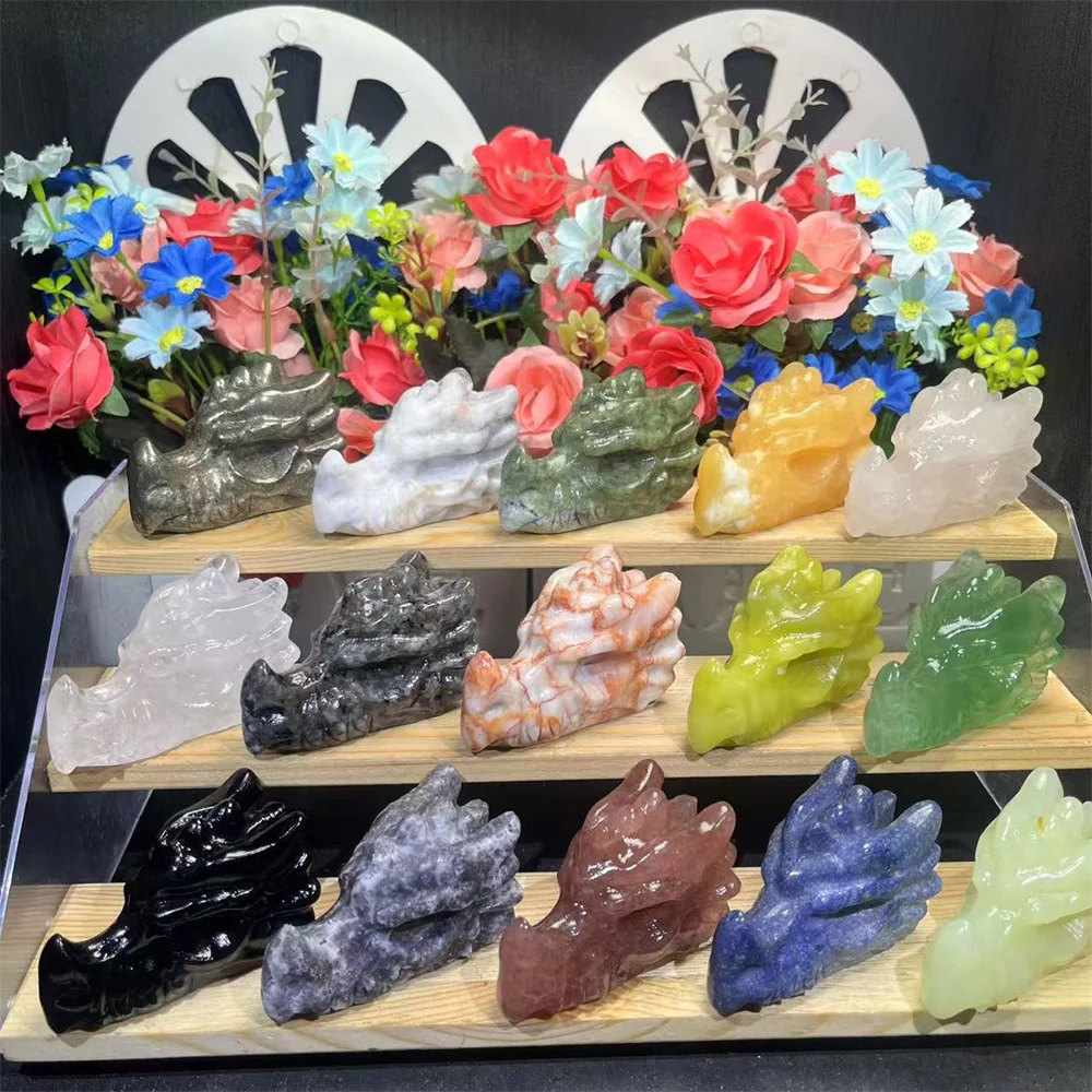 Wholesale Black Obsidian Healing Quartz Crystal Carvings Crafts Mixed Dragon Head for Decoration