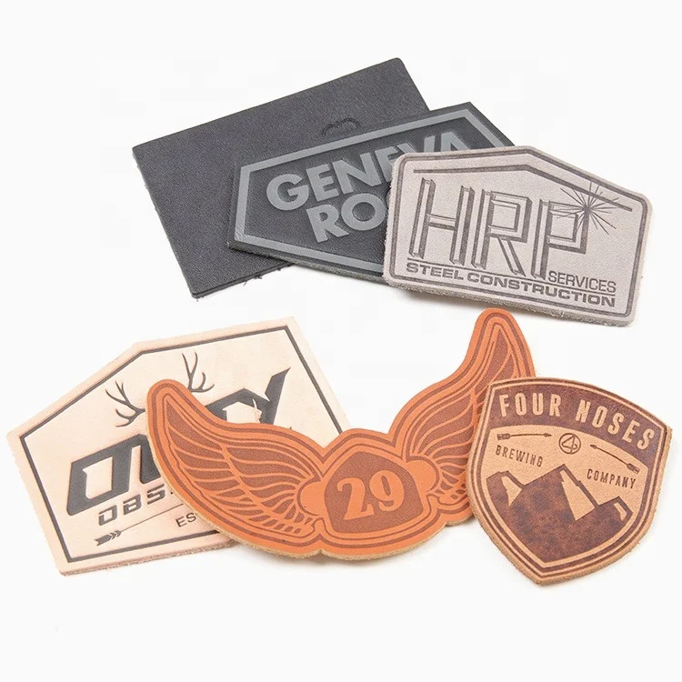 

High Quality Hot Stamping Custom Logo Embossed Real Leather Labels Patches for Jeans and Bags, Follow pantone color chart