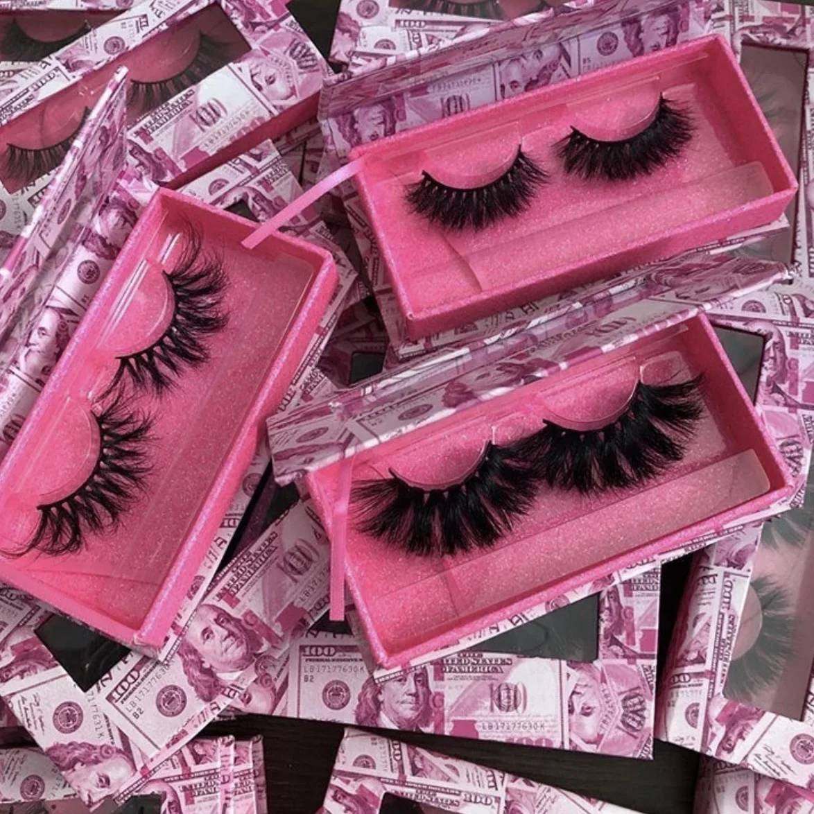 

Hot selling mink eyelash wholesale custom eyelash packaging pink