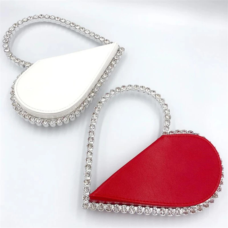 

New model luxury highclass crystal diamond women clutch bags heart shape rhinestone evening bag, Silver, red, black, gold,