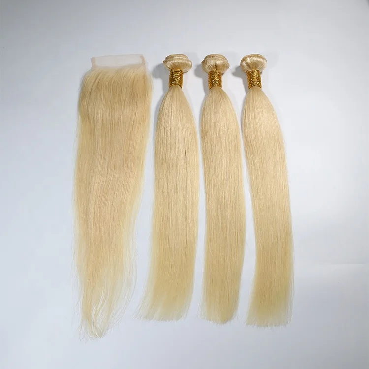 

Wholesale 613 Blonde Hair Weave Bundles Double Drawn Virgin Hair Brazilian Human Hair 613 Bundles With Lace Frontal Closure