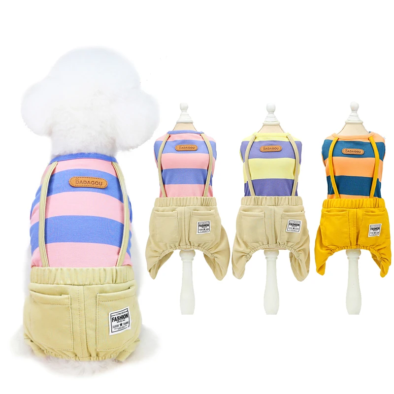 

Fashion Luxury Pet Puppy Bulldog Teddy Striped Overalls Suspenders Dog Clothes 2021 Wholesale, 3 colors