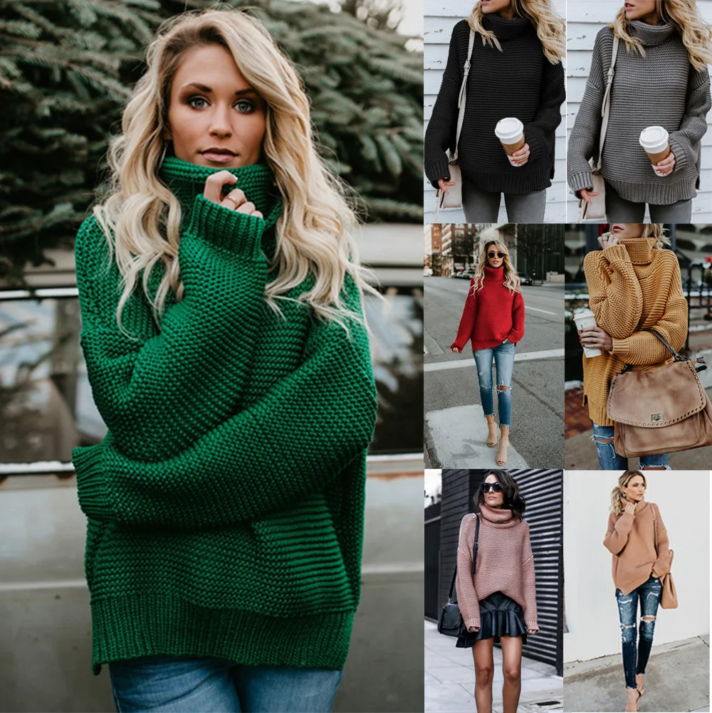 

WW-0220 Long Sleeve Turtleneck Pullovers Female Heavy Thread Trendy Loose Turtleneck Knitted Sweater Kids