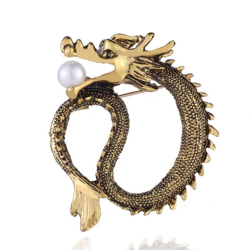 

XILIANGFEIZI Factory Wholesale Vintage Fancy Zodiac Animal Small Pin Men Suit Accessories Dragon Brooches, Gold silver