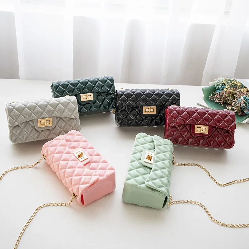 

wholesale cheap ladies mini jelly bag PVC hand bags for women chain candy purses and handbags jelly girl, 6 colors