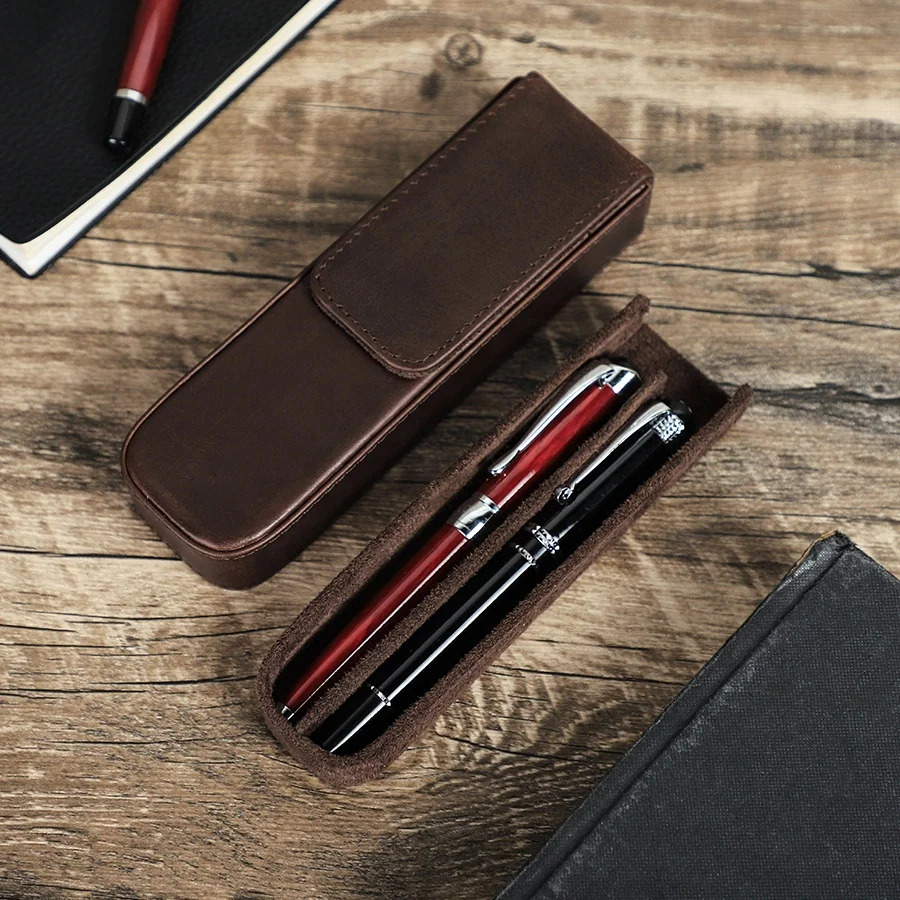 

Luxurious Office Fountain Pen Storage Box Premium Italian Leather Hard Pen Case with Removable Tray Holder