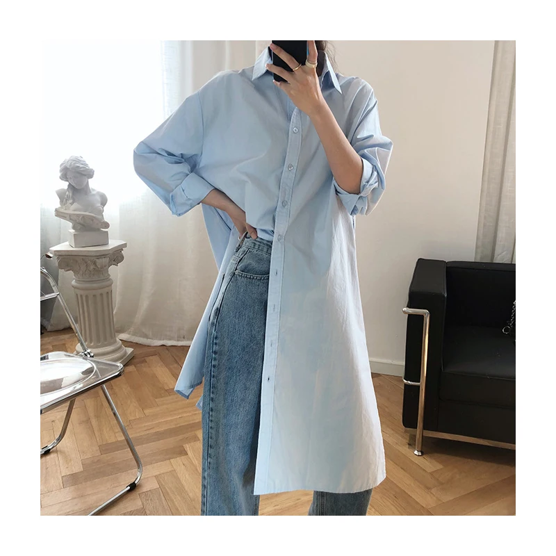 

Autumn Long Maxi Dresses Women Button Down Shirt Dress Split Robe Vintage Long Sleeve Cotton Dress