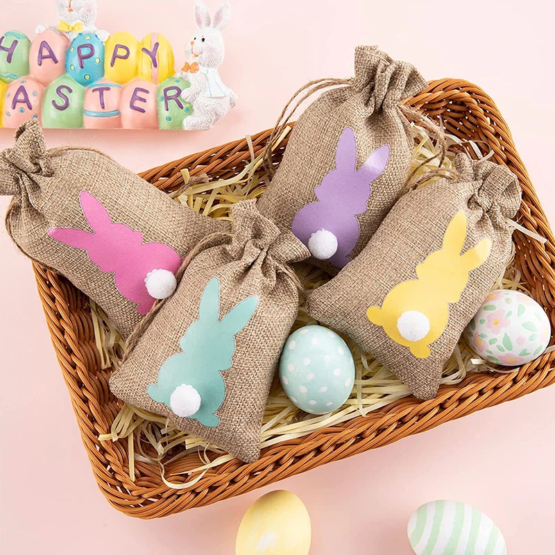 

Funny 10*15Cm Drawstring Christmas Festival Party Toys Candy Gift 24 Pcs Easter Burlap Drawstring Bags