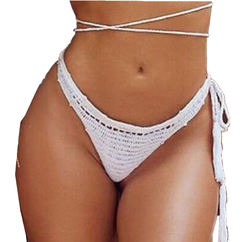 

12 Color Handmade Crochet resilience Pant for Women Sexy Bikini Pants tassel strap Beach See Through